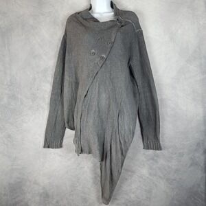 Lurdes Bergada Cardigan Sweater Womens Large Gray Asymmetrical Cowl Neck Draped